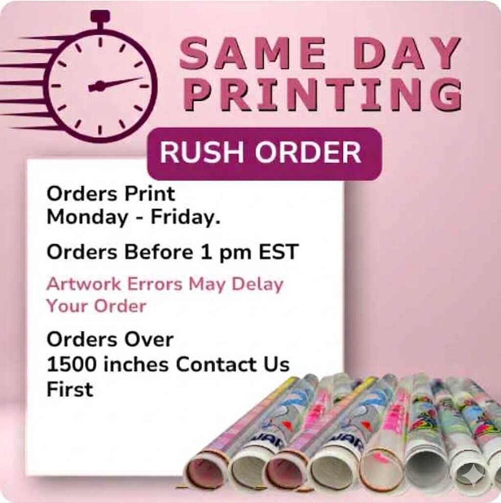 Same day DTF transfer wholesale service — orders placed before 1 PM shipped same business day